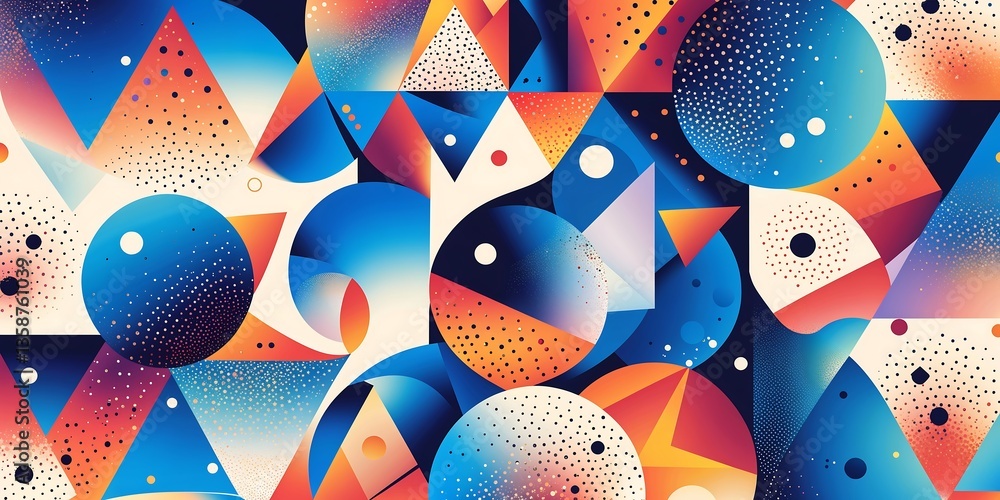 Poster a vibrant, futuristic abstract vector background filled with dynamic geometric shapes, including tri