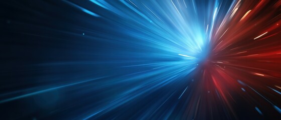 Blue and red light streams converge and burst into light