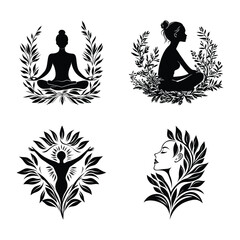 Health and wellness silhouette designs clipart isolated on white background