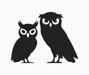 Fototapeta premium Cute cartoon owls sitting together on a tree branch