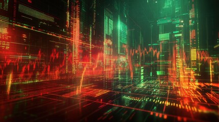 Modern financial interface showing inflation trends in glowing red and green lines on a digital chart.
