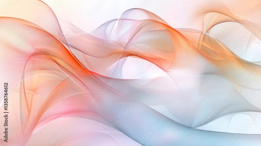 Poster multicolor pastel ribbons flowing in a smooth, wavy 3d motion, creating an elegant abstract backgrou