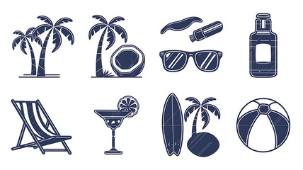 Summer vacation icons vintage style