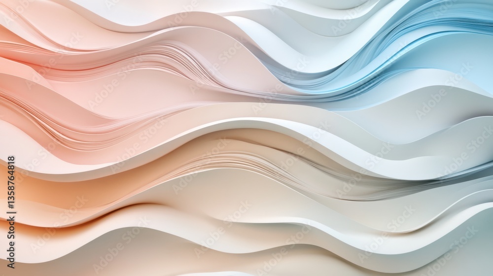 Aufkleber multicolor pastel waves forming elegant curves in a dynamic yet harmonious 3d pattern. aesthetic and