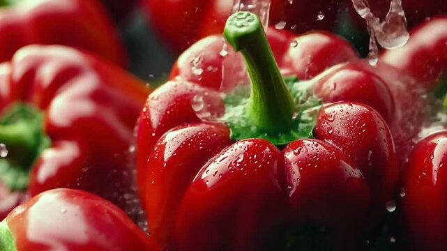 Fresh Red Bell Pepper Close-Up with Glossy Skin and Vibrant Color, Perfect for Food Photography and Culinary Presentations in Bright Light