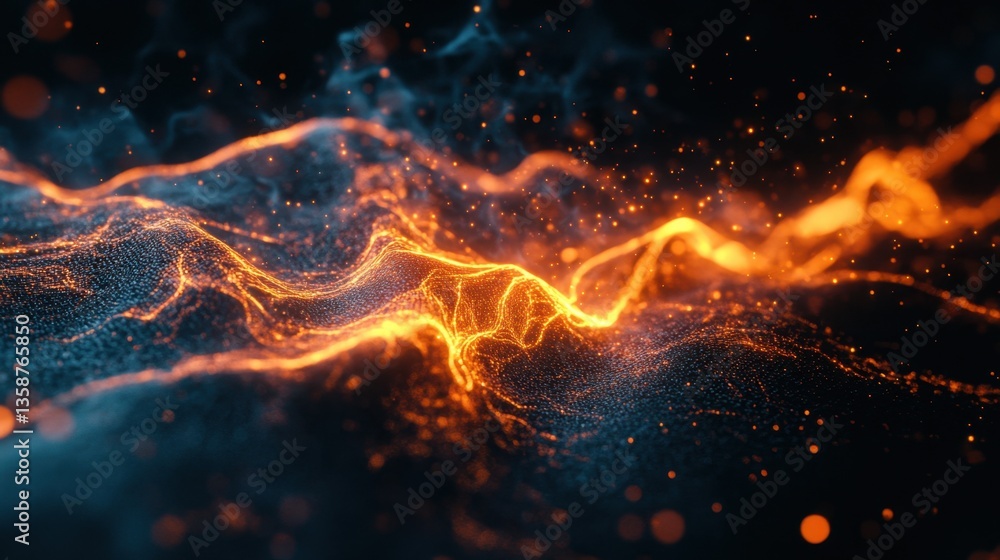 Aufkleber neon light waves in dynamic motion, creating an abstract energy flow on a black background. futurist