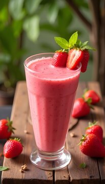 Strawberry Smoothie with Fresh Mint Garnish