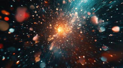 Fototapeta premium Pulsating digital wave, floating particles, abstract musical sound frequencies in a sci-fi atmosphere