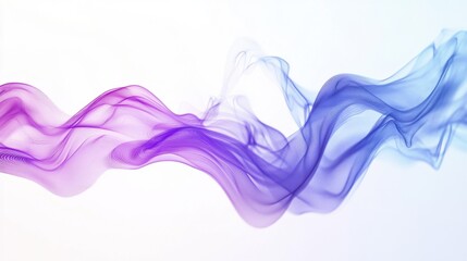 Purple and blue sound wave curve on a white background, futuristic design element for technology-themed visuals. Smooth curves with modern, clean lines.