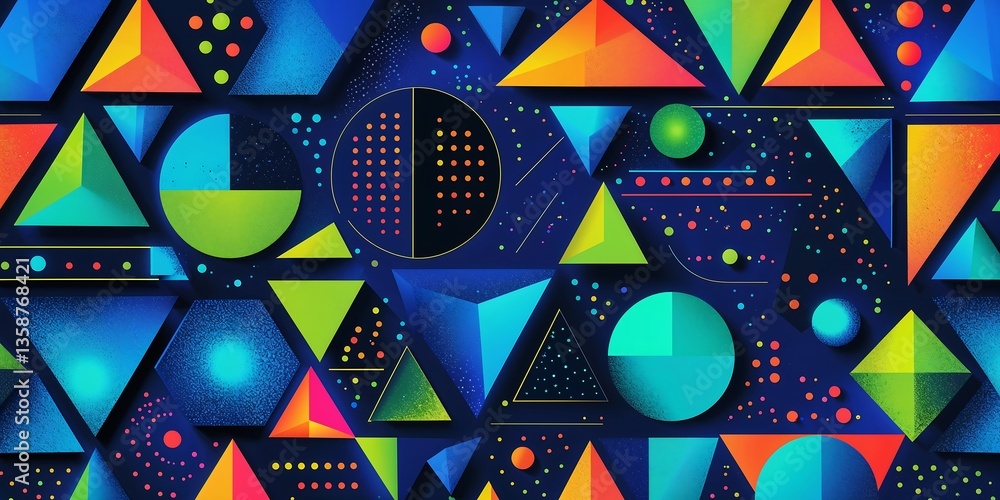 Poster a vibrant, futuristic abstract vector background filled with dynamic geometric shapes, including tri