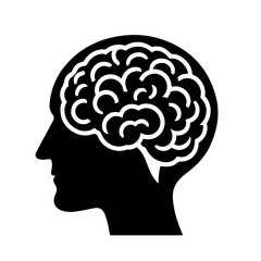 Human Brain Silhouette Icon - Black Flat Vector Illustration of a Mind, Intelligence, and Neuroscience Symbol for Medical, Science, Education, Psychology, AI, and Technology Design PNG