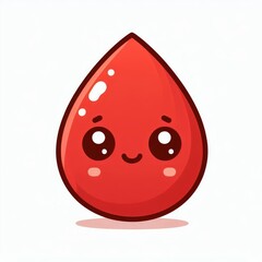 Cute red blood drop character with smiling face and glossy surface on white background. Cartoon healthcare, blood donation and medical concept