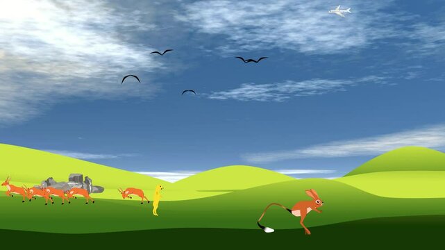 Antilopes running in the steppe landscape cartoon animation wildlife scene