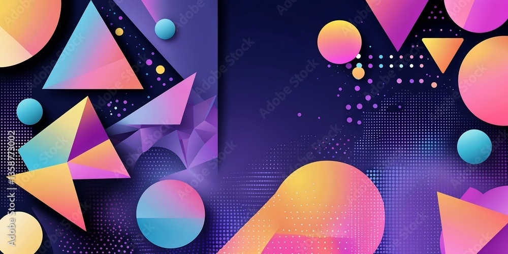 Poster a vibrant, futuristic abstract vector background filled with dynamic geometric shapes, including tri