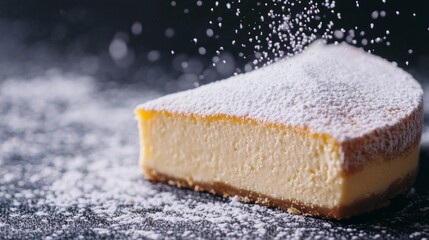 Airy Japanese Cheesecake Slice with Dusting of Powdered Sugar