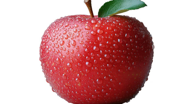 Red apple with a drop, transparent background, png