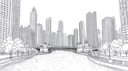 Chicago Skyline Line Drawing Cityscape