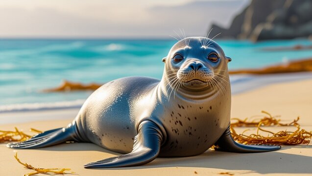 Adorable seal on the sandy beach