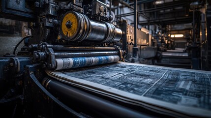 A vintage printing press in action, showcasing the beauty of printed media. This image captures the craftsmanship of traditional journalism and the art of printing. Generative AI