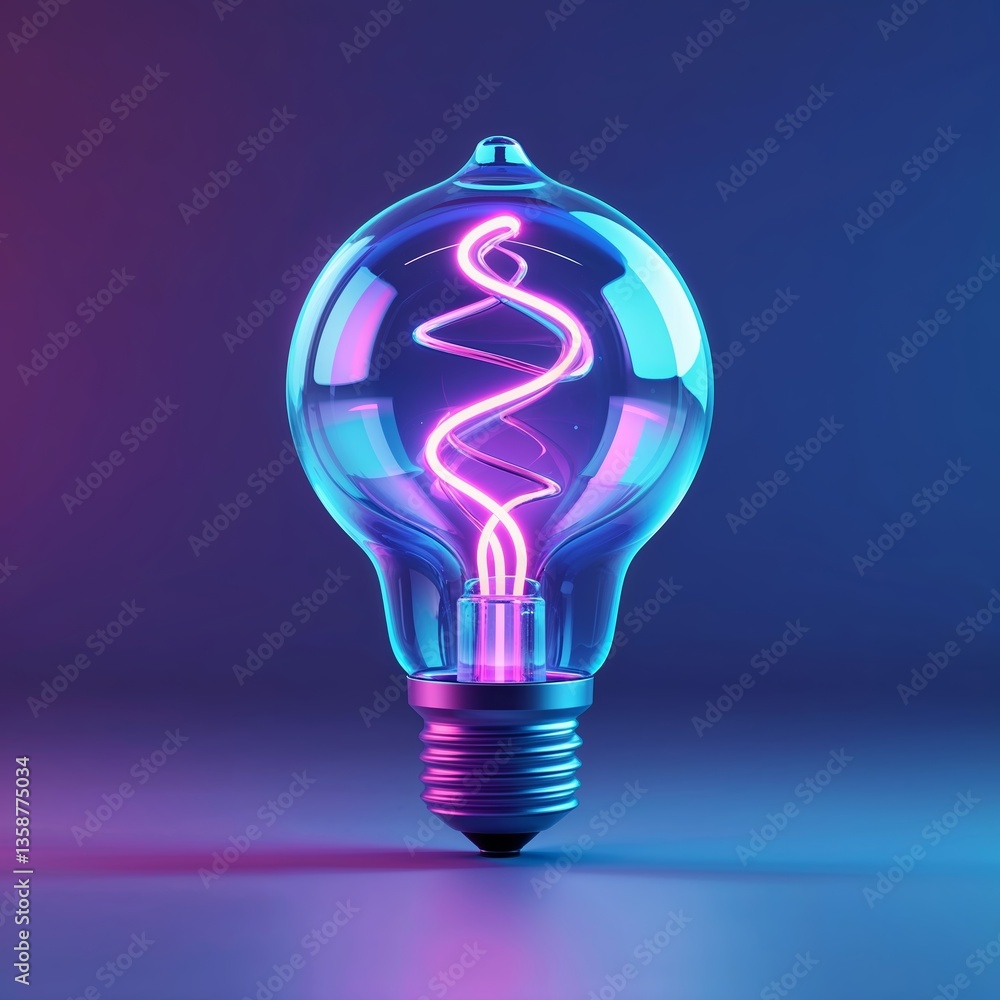 Poster colorful neon light bulb illuminated in a creative setup with a gradient background enhancing its vi
