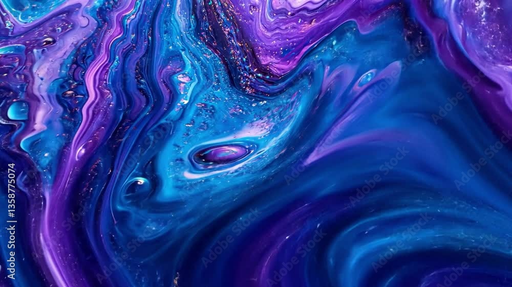 Aufkleber abstract fluid art in vibrant colors of blue and purple with textured patterns and bubbles creating 