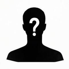 Silhouette Profile of Unknown Person with Question Mark against White Background Representing Missing Wanted Identity