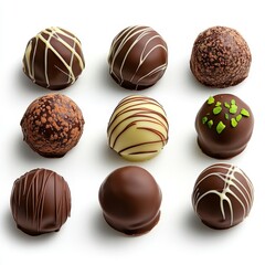 Nine Gourmet Chocolate Truffles on White Background