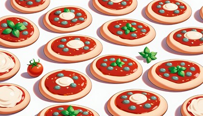 Charming Illustration of Miniature Pizzas on White Background