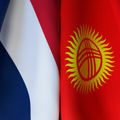 Waving Flags Of France And Kyrgyzstan