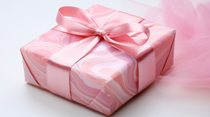 Beautiful handmade gift soap wrapped in shiny pink and white packaging on a clean white background, perfect for beauty and skincare product presentations.

