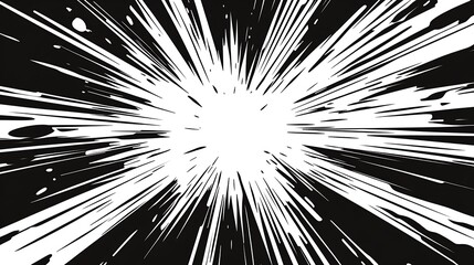 Black and white comic book explosion burst with dynamic speed lines

