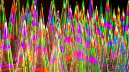 a geometric background with translucent triangular prisms refracting vibrant rainbow light, creating a stunning glass-like effect - Powered by Adobe