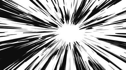 Black and white comic book explosion burst with dynamic speed lines

