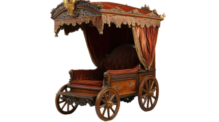 classic horse drawn carriage,vintage carriage on transparent background, isolated in PNG format, antique themed designs and creative graphic projects