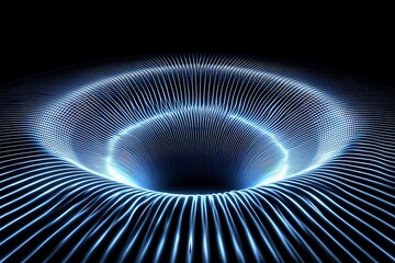 A glowing blue tunnel of light in a black void