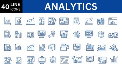 Analytics line editable icon set. 