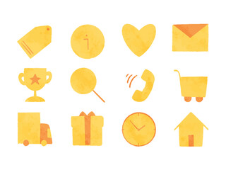 シンプルな手書き風ネットショップアイコンセット	-オンラインショップ・カート・問い合わせイラスト