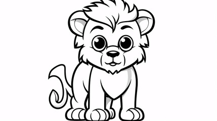 Fototapeta premium A black and white minimalist lion drawing for kids' coloring page with simple outlines.