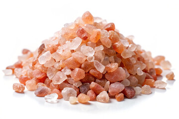 Coarse Himalayan Pink Salt Crystals in Sharp Focus, Isolated on White Background