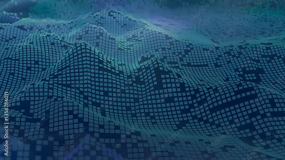 Poster abstract digital landscape background with pixelated terrain for technology and science concept desi