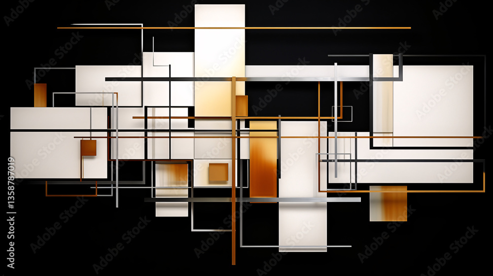 Aufkleber Non-objective, non-representative, minimalistic abstract design with a black technology background for architecture presentation.

