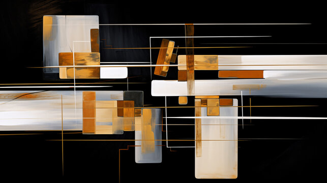 Non-objective, non-representative, minimalistic abstract design with a black technology background for architecture presentation.

