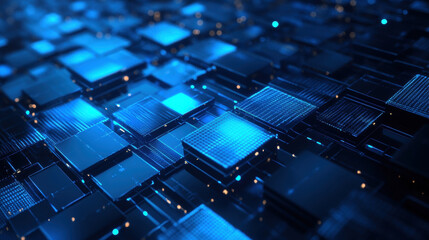 Fototapeta premium Abstract blue glowing digital cubes background