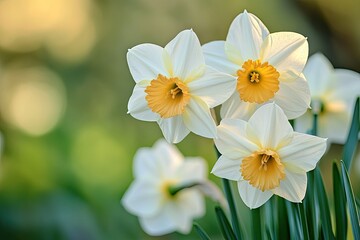 Spring daffodils in soft sunlight