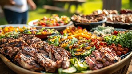Grilled Meat and Vegetable Platter at an Outdoor Summer Gathering
