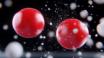 Red Sphere Bubbles in Black Background Illustrative with White Points and Depth