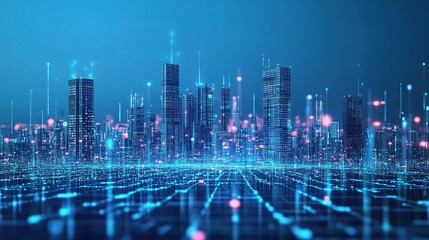 Futuristic Skyline with Smart Buildings and AI Technology Visualization