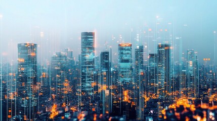 Fototapeta premium Futuristic Skyline with Smart Buildings and AI Integration Concepts