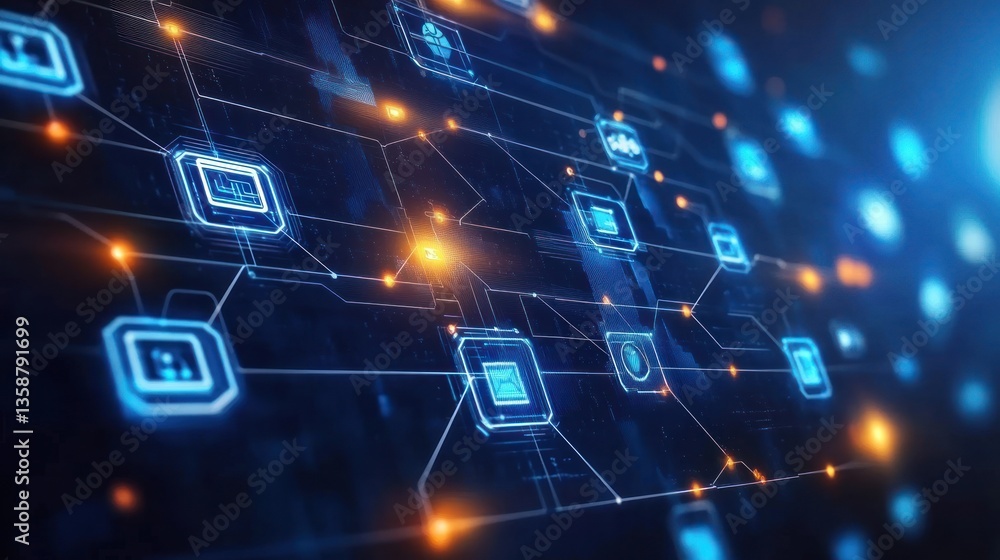 Wall mural digital network interface, global interconnectedness, technology, data flow, futuristic display