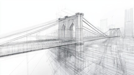 Fototapeta premium Architectural sketch of Brooklyn Bridge, city skyline